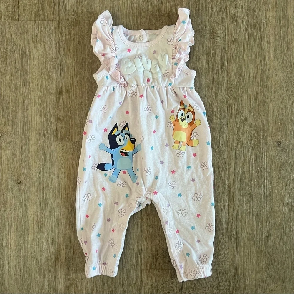 Bluey Baby Girl Ruffle Jumpsuit - Pink Floral - 3/6M - Picture 1 of 7